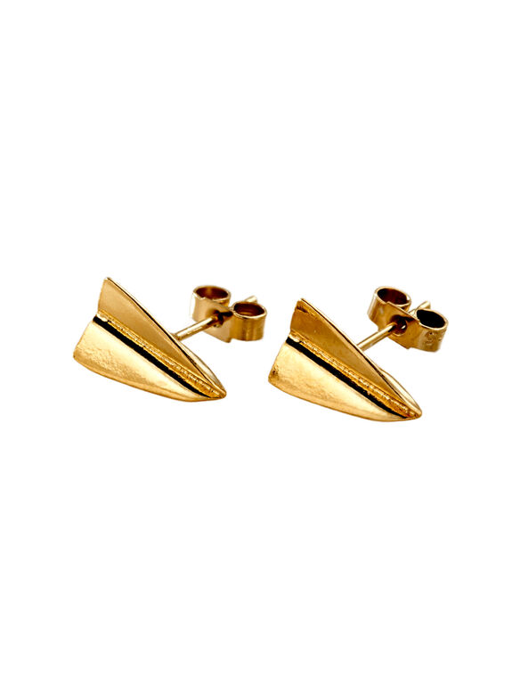 Yellow Gold Plated Paper Plane Stud Earrings, , hi-res