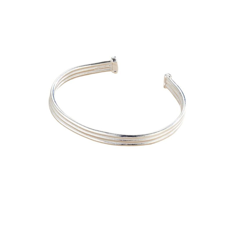 Sterling Silver Column Open Cuff Bangle, , hi-res