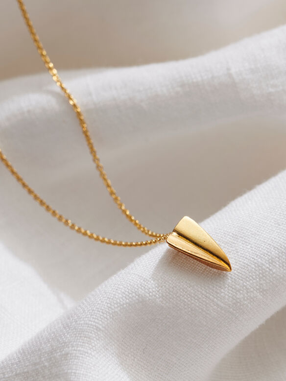 Yellow Gold Plated Mini Paper Plane Charm Necklace, , hi-res