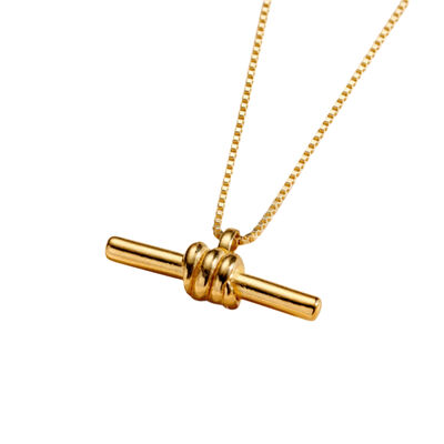 Column T-Bar Pendant Necklace with Yellow Gold Plating