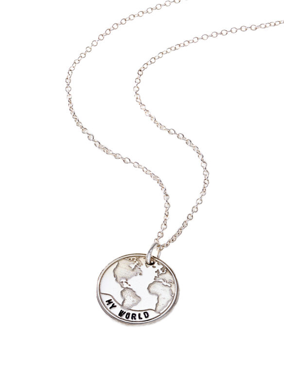 Sterling Silver 'My World' Globe Pendant Necklace, , hi-res