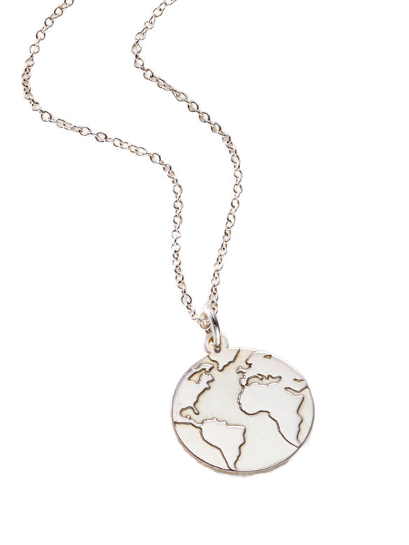 Sterling Silver Globe Charm Necklace, , hi-res