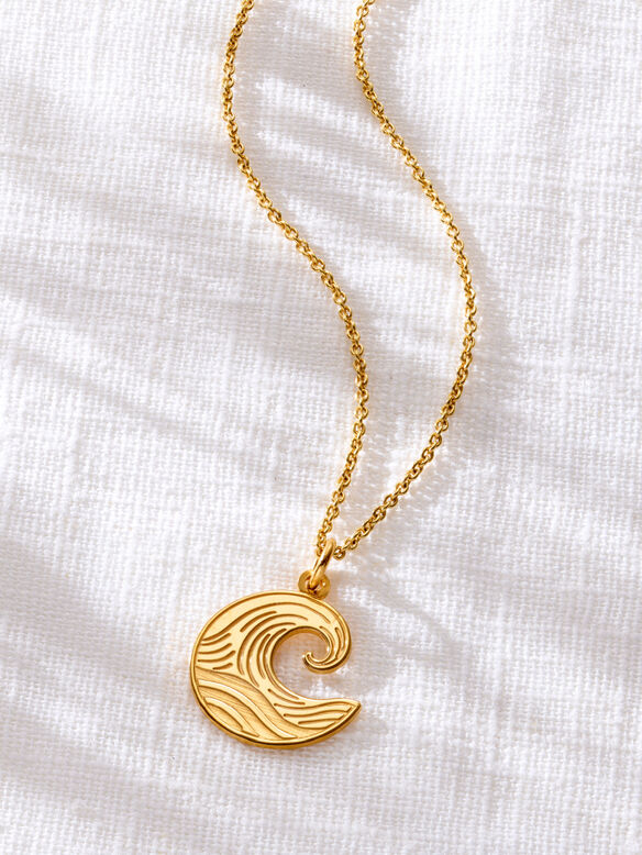 18ct Yellow Gold Plated Wave Charm Necklace, , hi-res