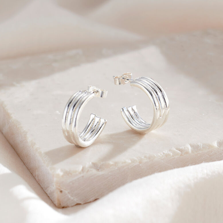 Sterling Silver Column Hoop Earrings, , hi-res