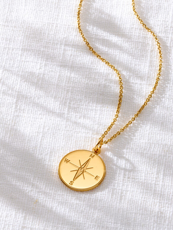 18ct Yellow Gold Plated Compass Charm Necklace, , hi-res
