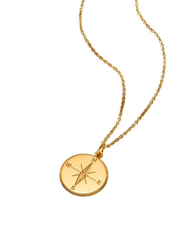 18ct Yellow Gold Plated Compass Charm Necklace, , hi-res