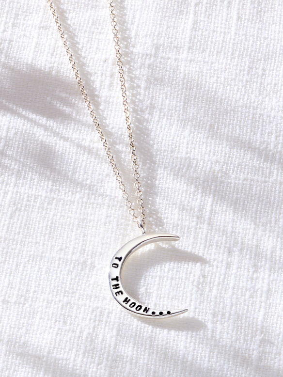 Sterling Silver 'To The Moon' Crescent Moon Necklace, , hi-res