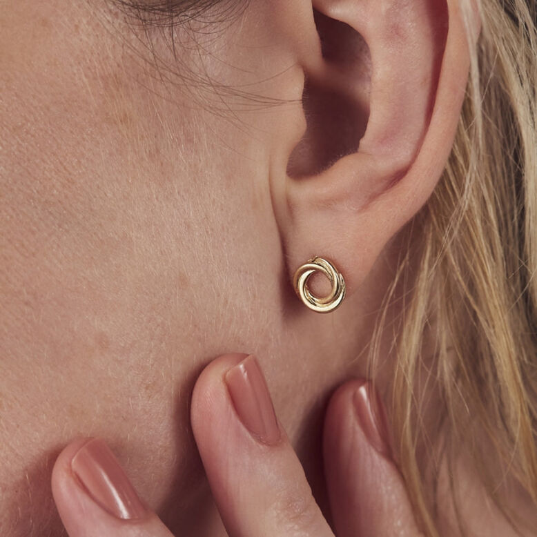 Russian Ring Stud Earrings with Yellow Gold Plating, , hi-res