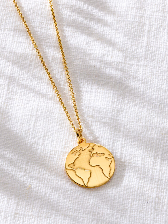 18ct Yellow Gold Plated Globe Charm Necklace, , hi-res