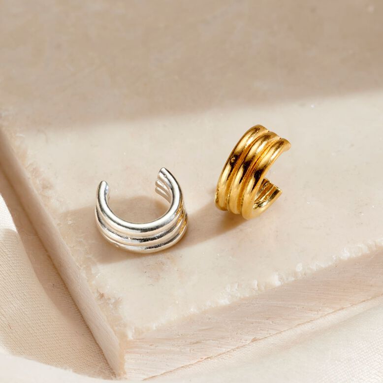 Yellow Gold Plated Column Ear Cuff, , hi-res