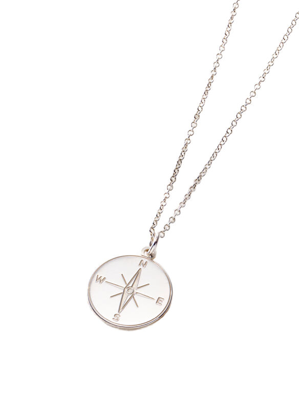 Sterling Silver Compass Charm Necklace, , hi-res