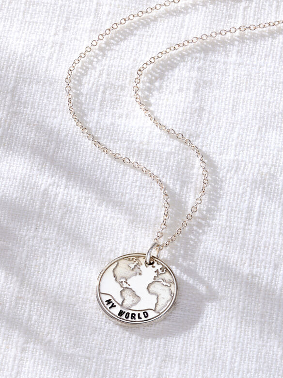 Sterling Silver 'My World' Globe Pendant Necklace, , hi-res