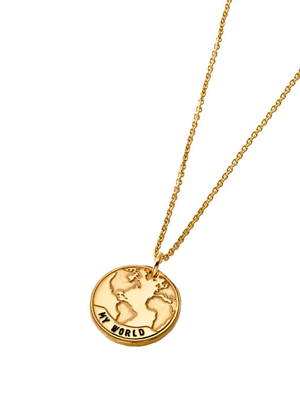 18ct Yellow Gold Plated  'My World' Globe Pendant Necklace, , hi-res