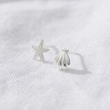 Sterling Silver Starfish and Shell Stud Earrings, , hi-res