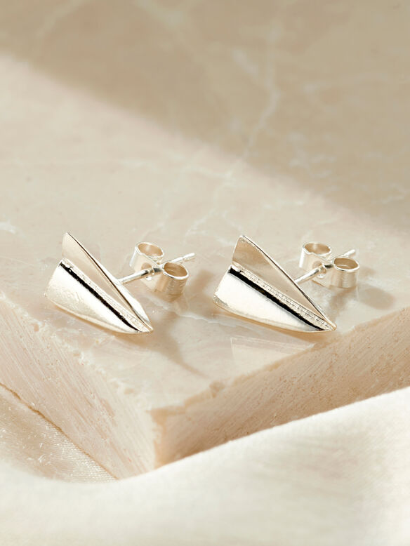 Sterling Silver Paper Plane Stud Earrings, , hi-res
