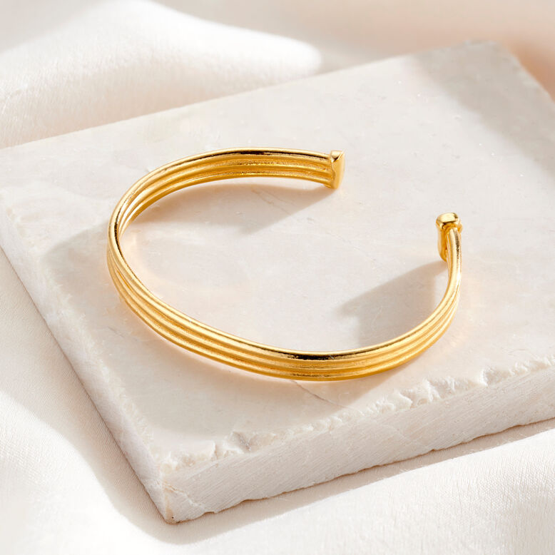 Column Open Cuff Bangle with Yellow Gold Plating, , hi-res