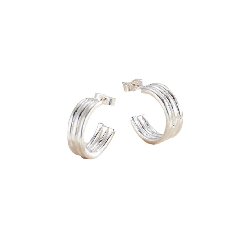 Sterling Silver Column Hoop Earrings, , hi-res