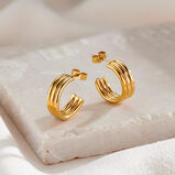 Yellow Gold Plated Column Hoop Earrings, , hi-res