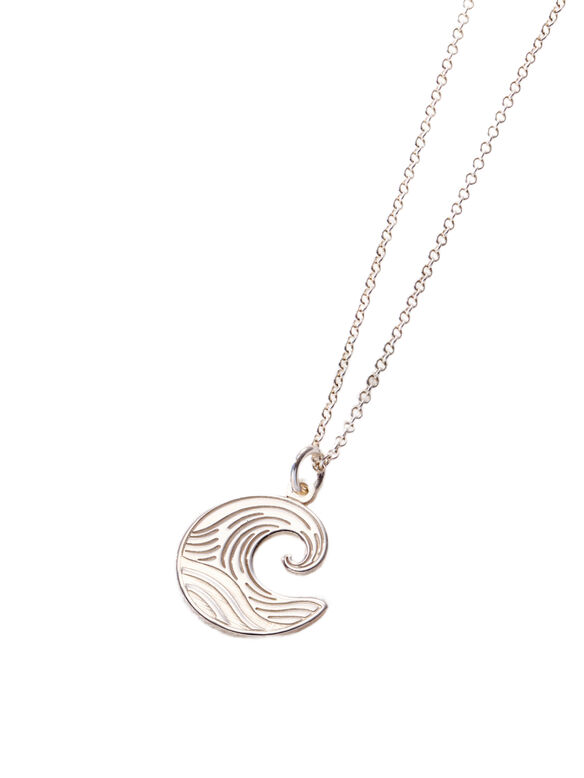 Sterling Silver Wave Charm Necklace, , hi-res