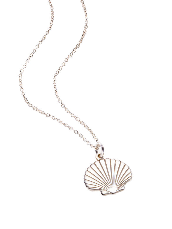 Sterling Silver Scallop Shell Charm Necklace, , hi-res