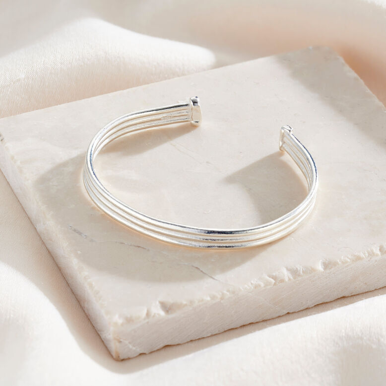 Sterling Silver Column Open Cuff Bangle, , hi-res