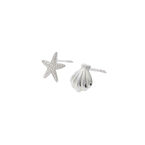 Sterling Silver Starfish and Shell Stud Earrings