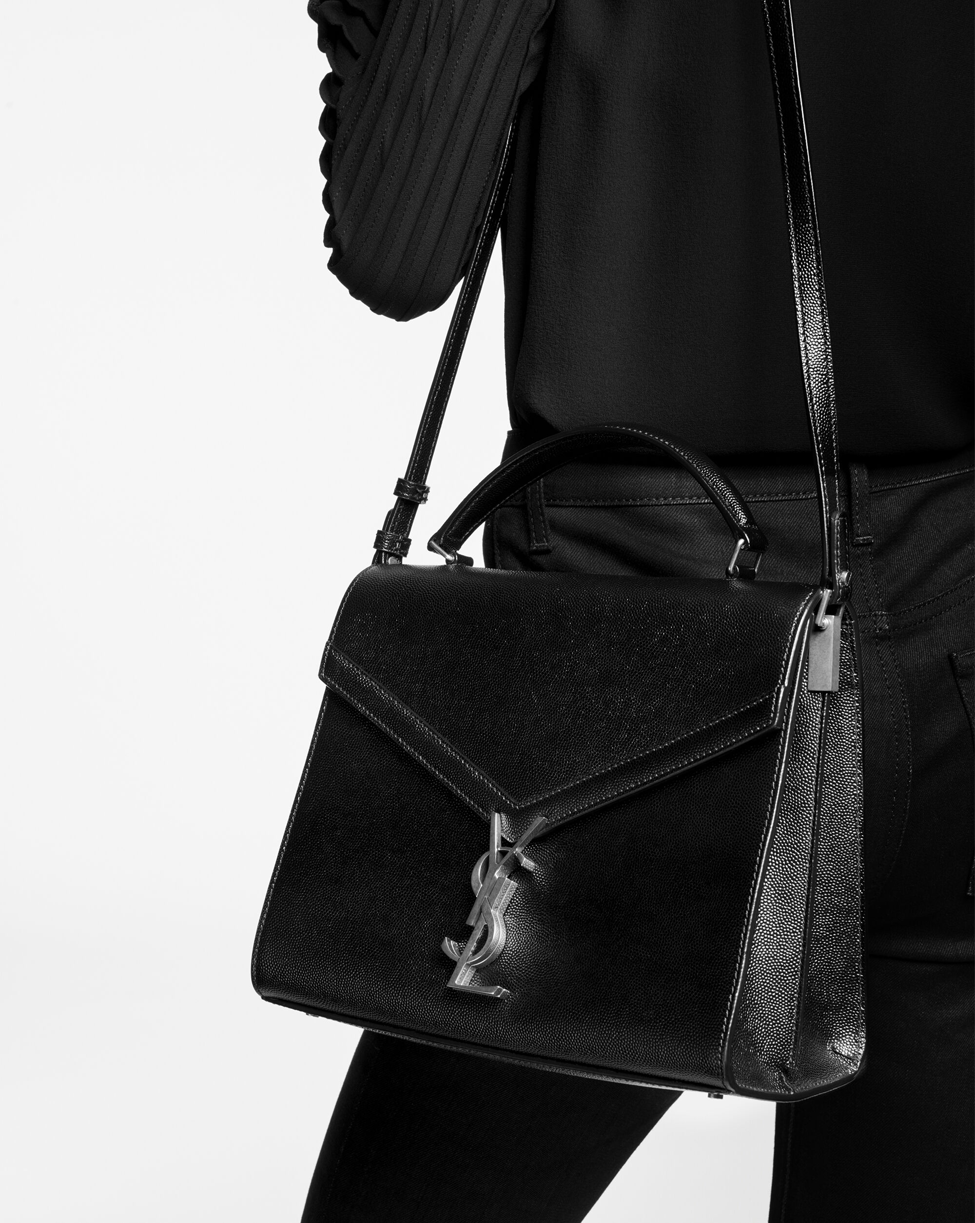 CASSANDRA TOP HANDLE BAG 24 IN BLACK CALFSKIN GOLD HARDWARE main image 1
