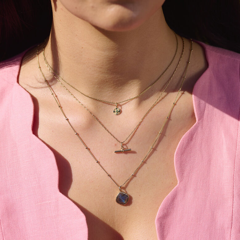 16" Stationed Bead Chain 9k Gold, , hi-res