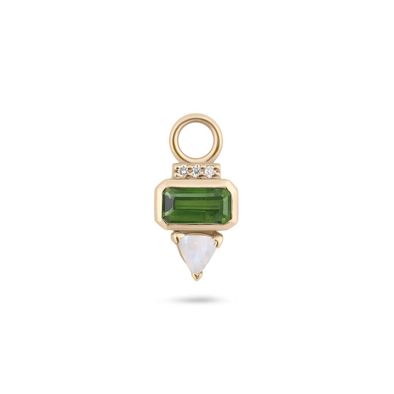Green Tourmaline, Diamond &amp; Moonstone Earring Charm 9k Gold Single, , hi-res
