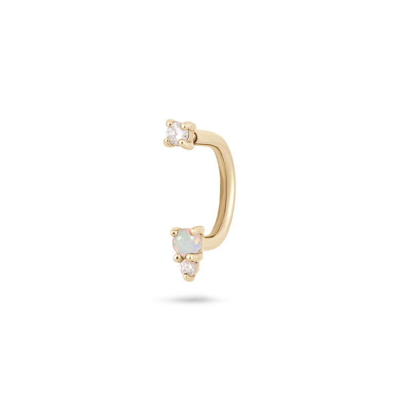 Opal &amp; Diamond U Bar Earring 14k Gold Single, , hi-res
