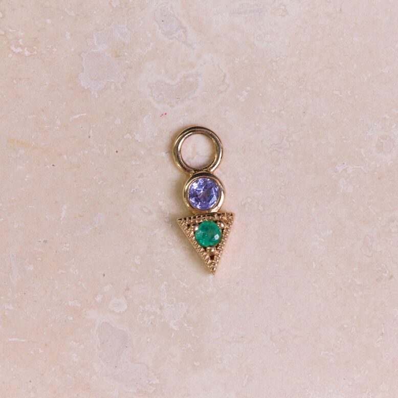 Tanzanite &amp; Emerald Geo Earring Charm 9k Gold Single, , hi-res