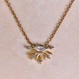 Moonstone &amp; White Sapphire Sunburst Necklace 9k Gold, , hi-res