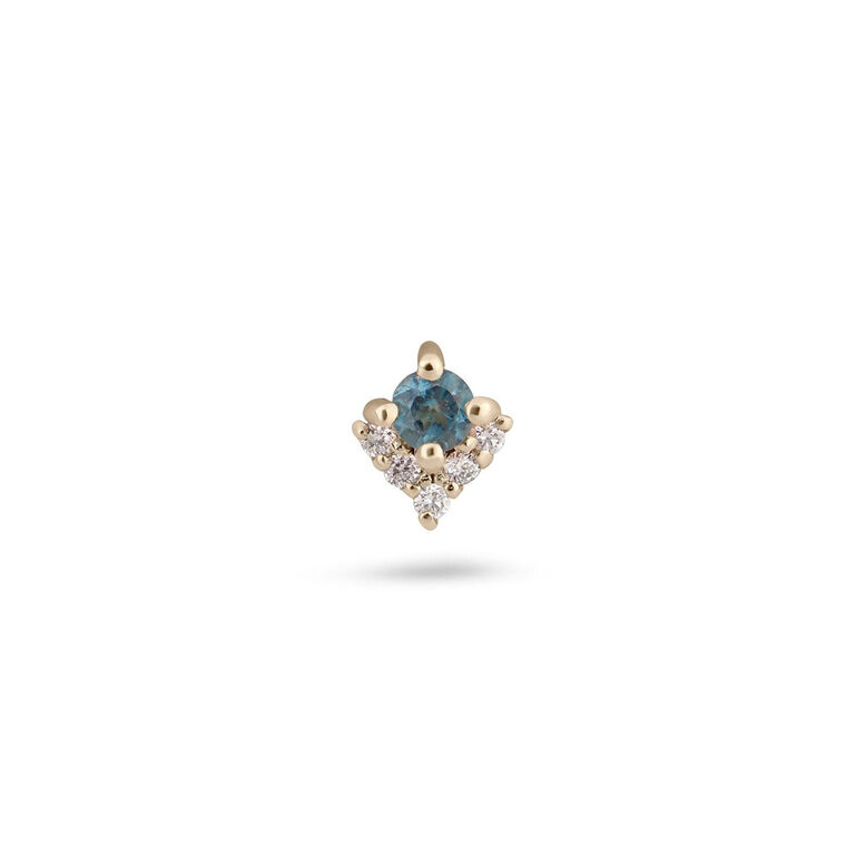London Blue Topaz &amp; Diamond Arrow Flat Back 9k Gold 5mm Single, , hi-res