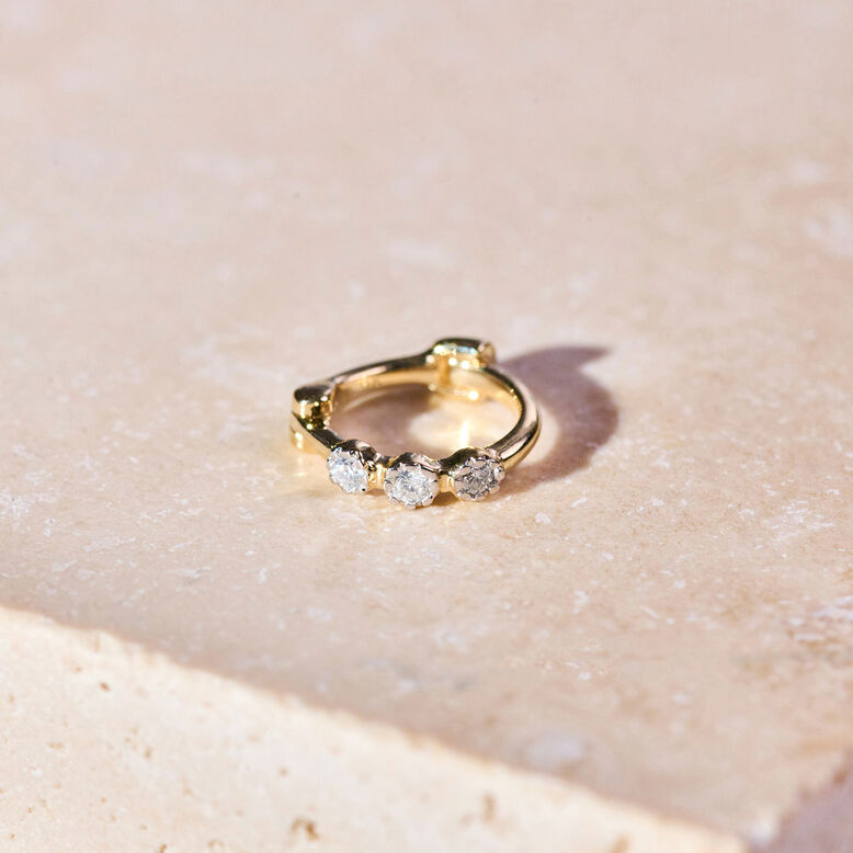 Mini Diamond Trilogy Huggie Hoop Earring 9k Gold Single, , hi-res