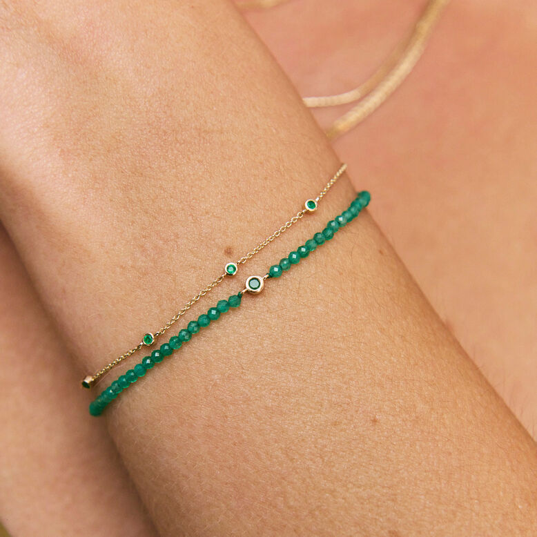 Birthstone Beaded Bracelet 9k Gold Emerald, , hi-res
