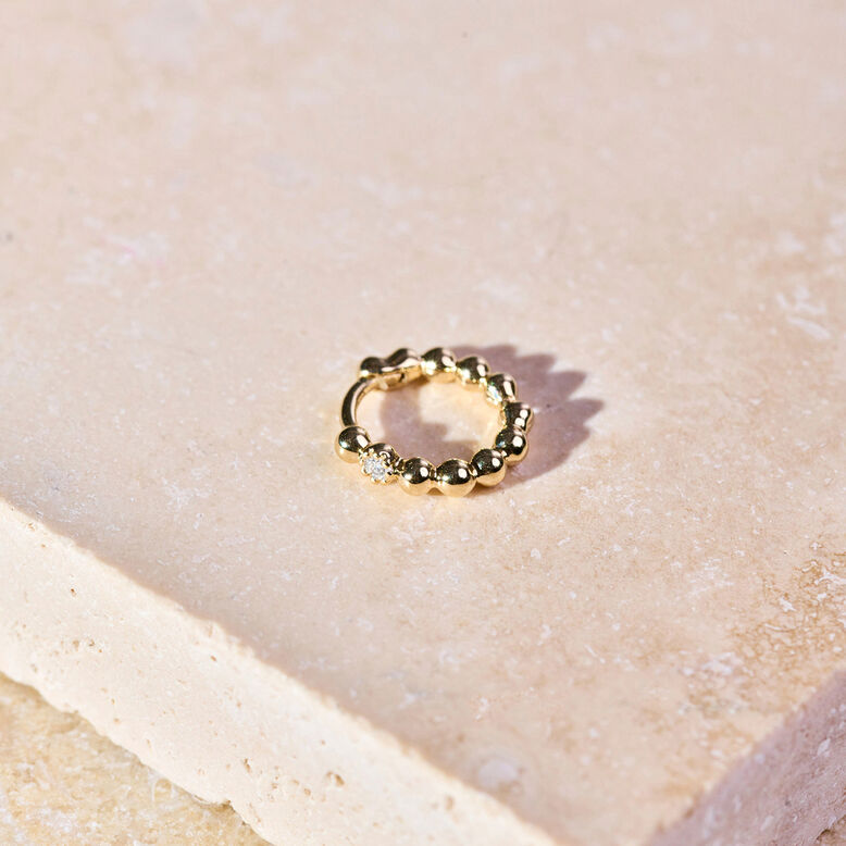 Mini Diamond Beaded Huggie Hoop 9k Gold Single, , hi-res