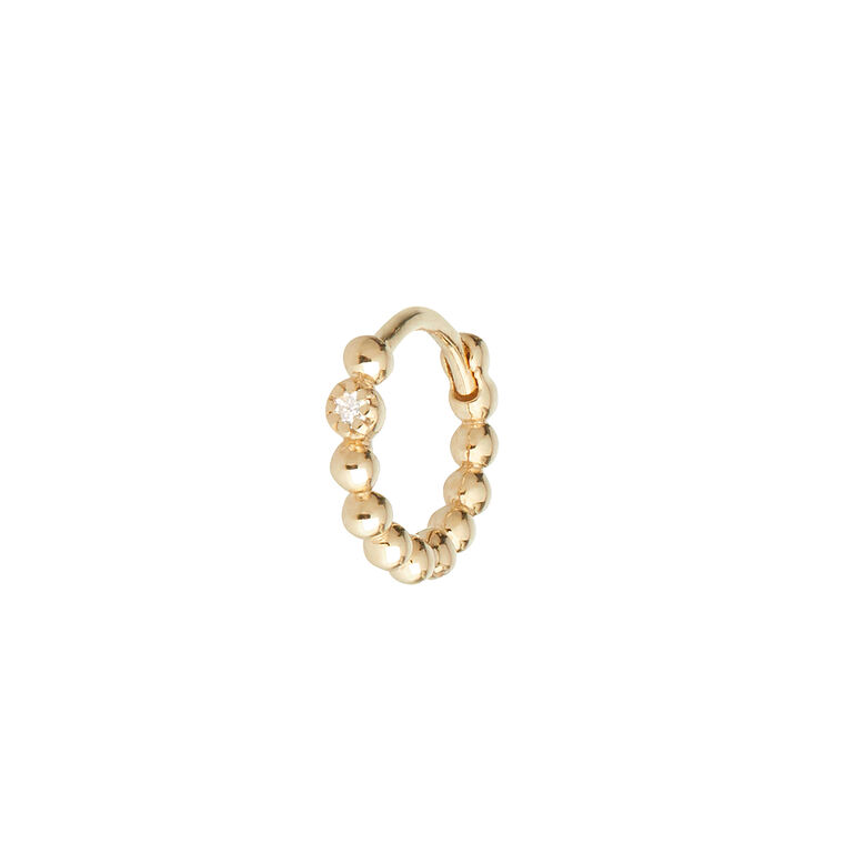 Mini Diamond Beaded Huggie Hoop 9k Gold Single, , hi-res