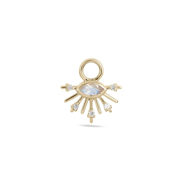 Moonstone &amp; White Sapphire Sunburst Earring Charm 9k Gold Single, , hi-res