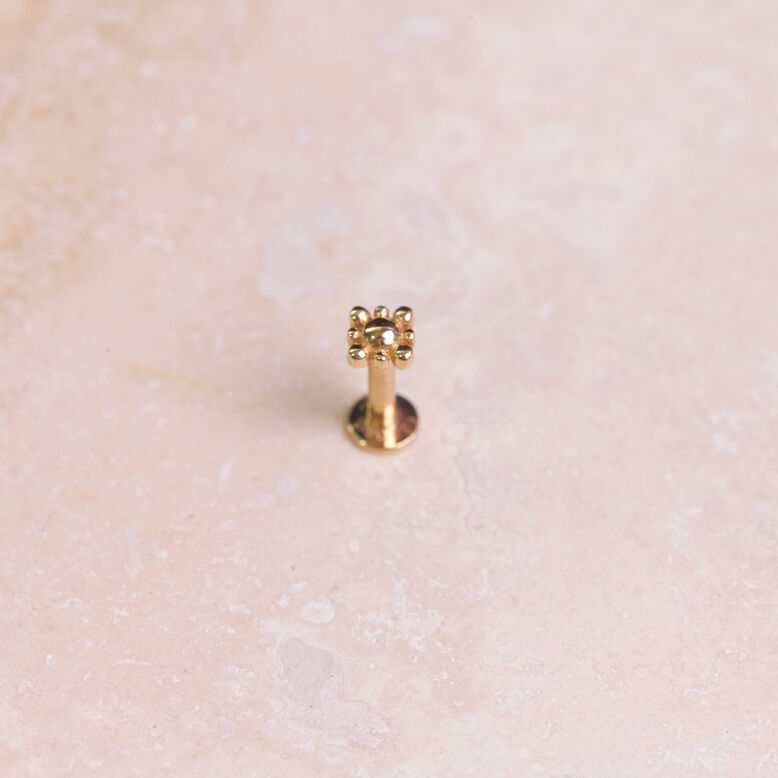 Beaded Flower Flat Back 9k Gold 8mm Single, , hi-res