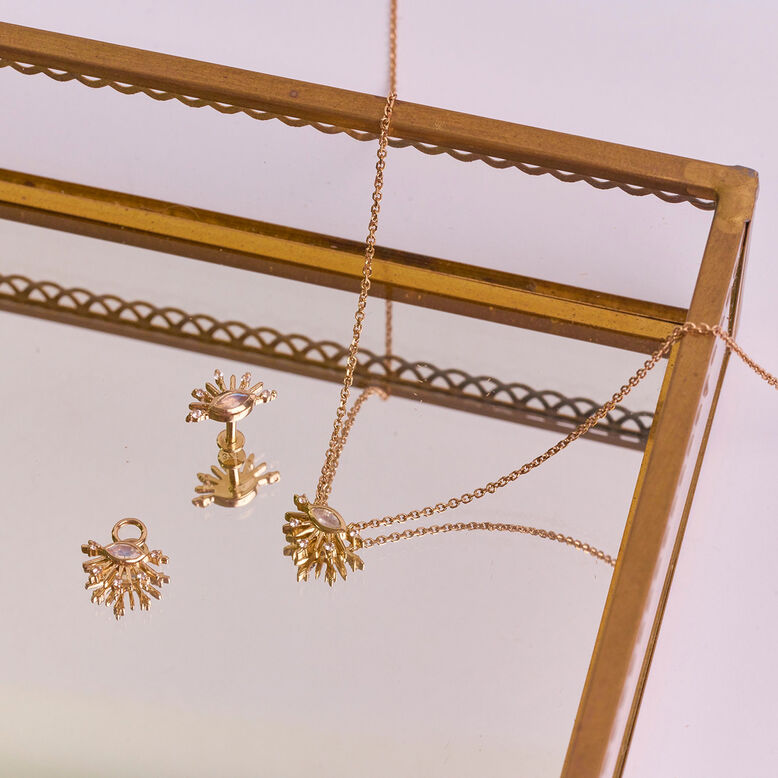 Moonstone &amp; White Sapphire Sunburst Flat Back Earring 9k Gold 5mm Single, , hi-res