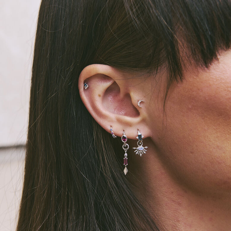 London Blue Topaz &amp; Diamond Arrow Flat Back 14k White Gold 5mm Single, , hi-res