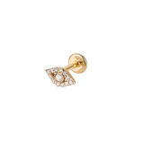 Diamond Evil Eye Flat Back Earring 14k Gold 8mm Single, , hi-res