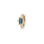 London Blue Topaz & Diamond Baguette Huggie Hoop Earring 9k Gold Single