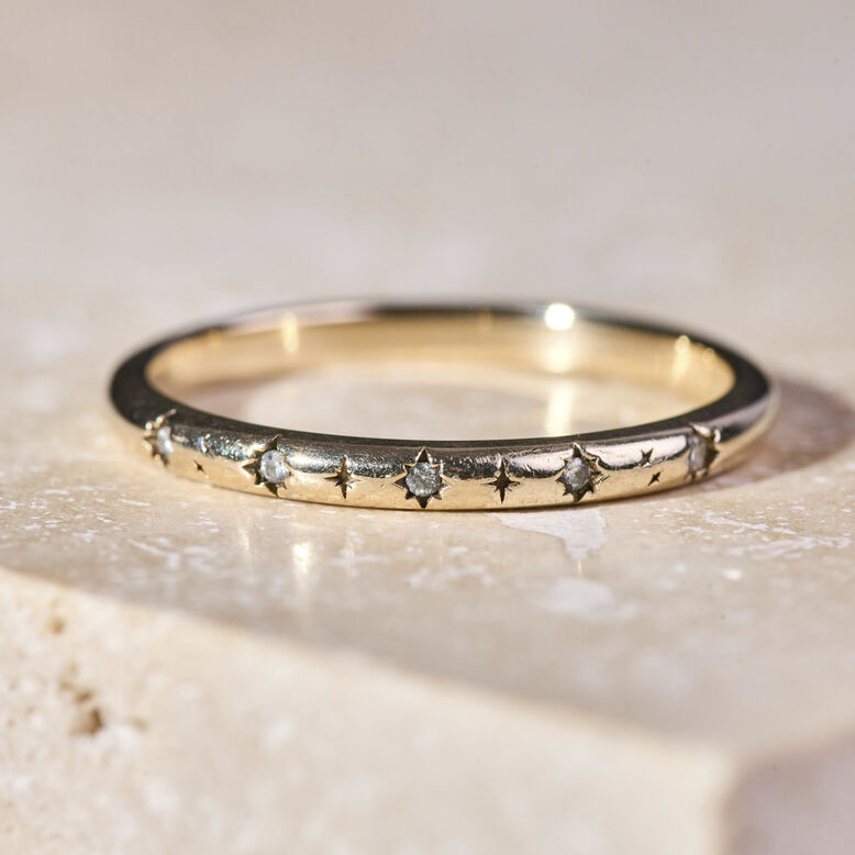 Celestial Diamond Band Ring 9k Gold Size O, , hi-res