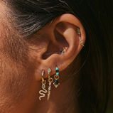 Green Tourmaline &amp; Turquoise Huggie Hoop Earring 9k Gold Single, , hi-res