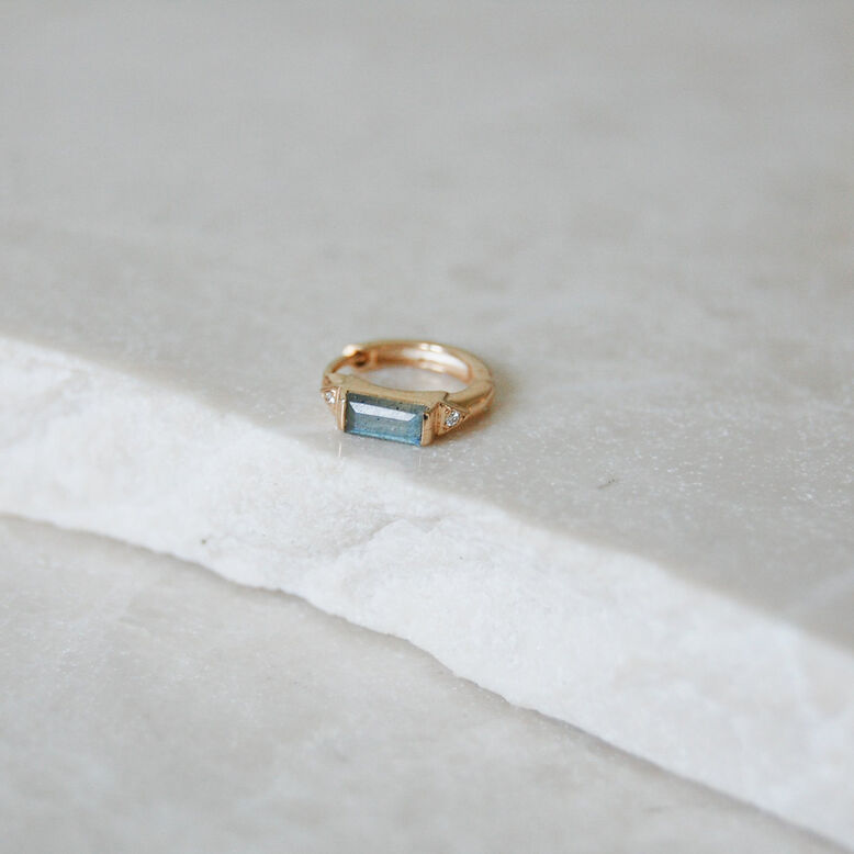 Labradorite &amp; Diamond Huggie Hoop Earring 9k Gold Single, , hi-res