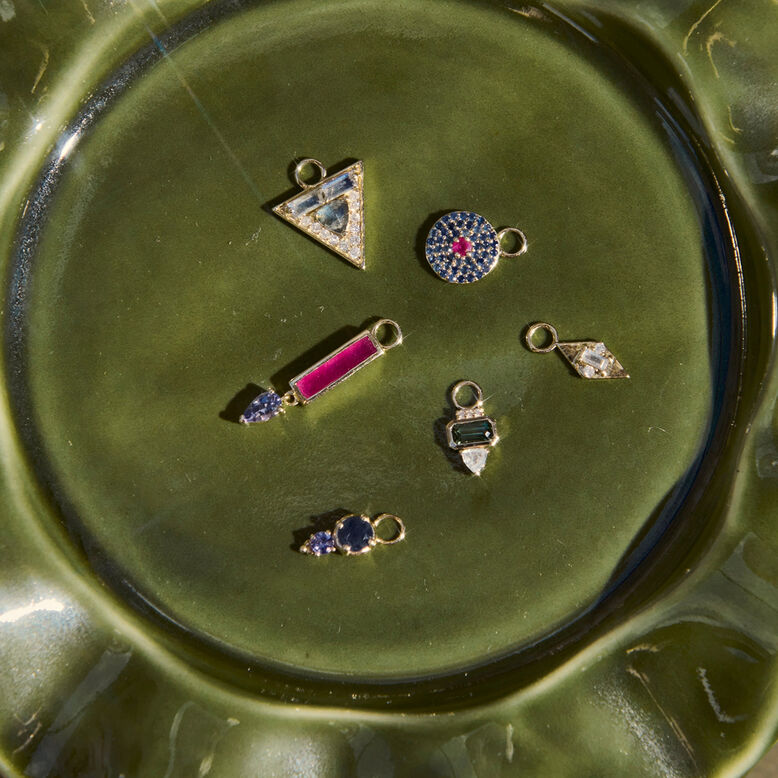 Green Tourmaline, Diamond &amp; Moonstone Earring Charm 9k Gold Single, , hi-res