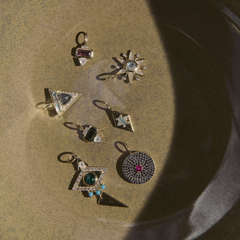 Green Tourmaline, Diamond &amp; Moonstone Pendant 9k Gold, , hi-res