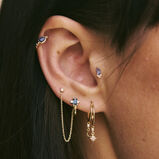 London Blue Topaz &amp; Diamond Baguette Huggie Hoop Earring 9k Gold Single, , hi-res