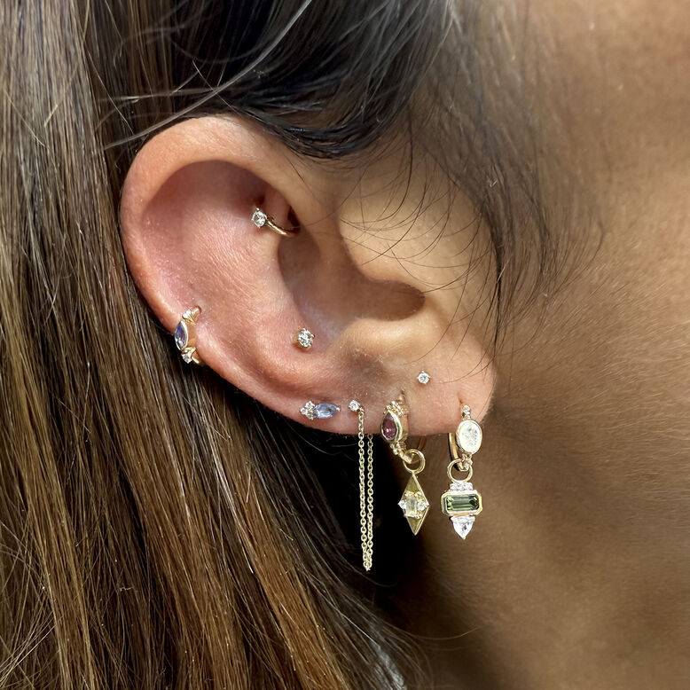 Green Tourmaline, Diamond &amp; Moonstone Earring Charm 9k Gold Single, , hi-res